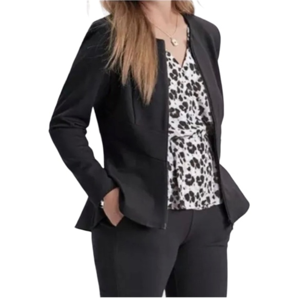 CABI Rosette Blouse #5898 Wrap Peplum Top Ruched Sleeves Leopard Sz Small